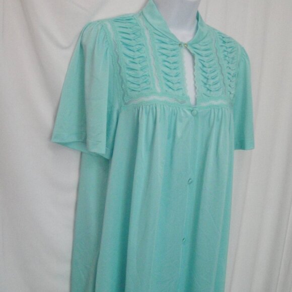Vanity Fair robe, 38" bust, Short sleeve, Teal, Knee length, Button front, VTG - Picture 6 of 10